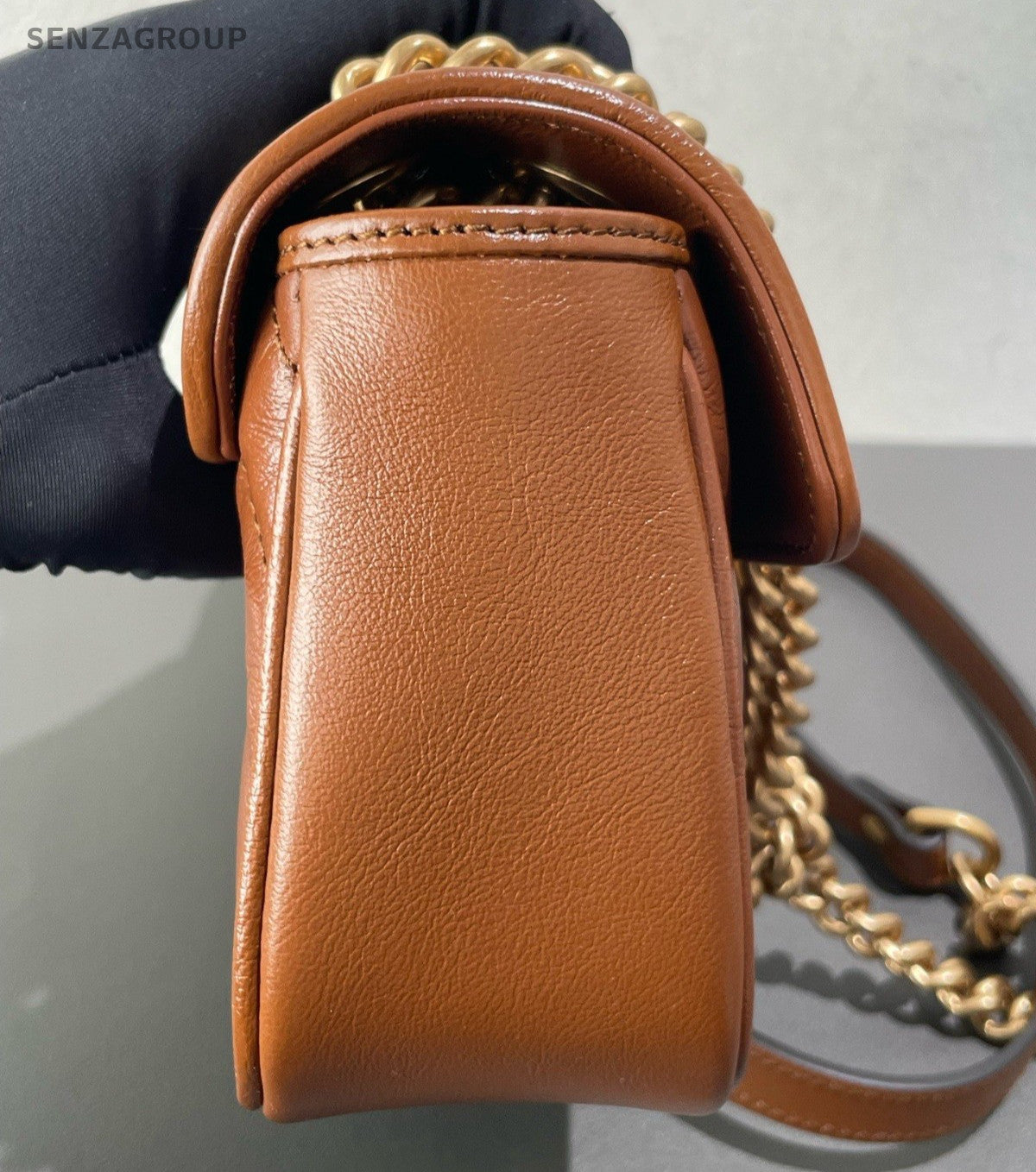 Gucci Marmont PM Chain Shoulder Bag Crossbody Brown Gold Women Classic