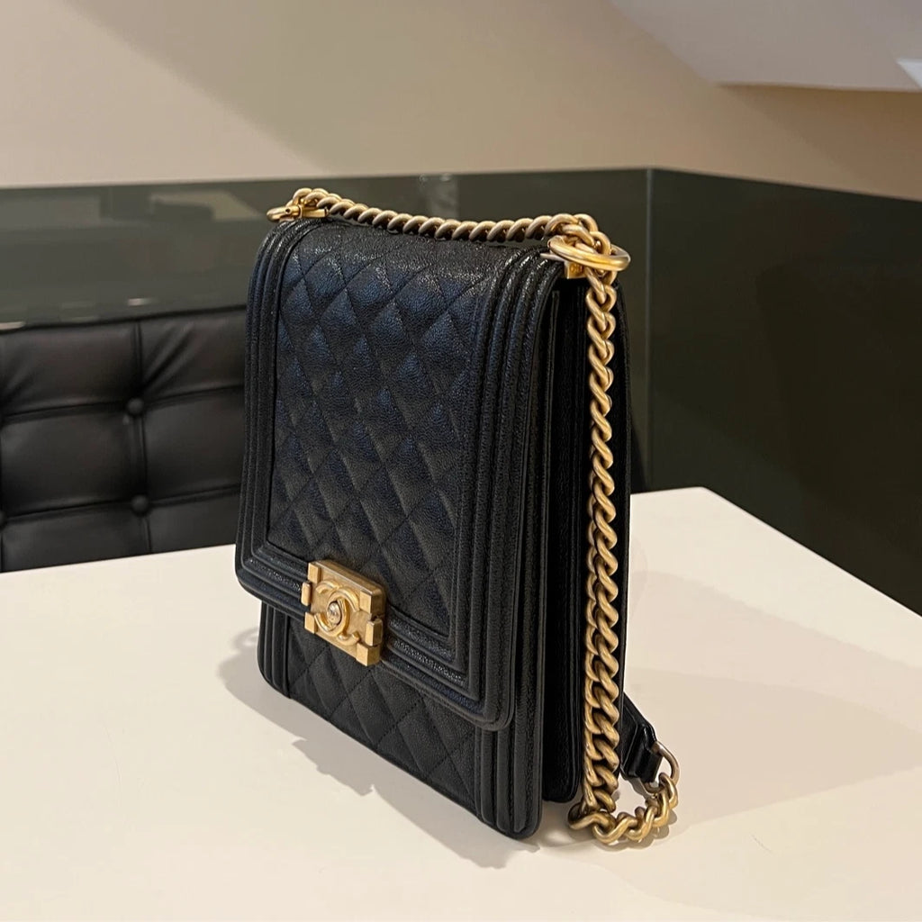 Chanel Boy Bag Black Gold Shoulder Bag Crossbody Excellent