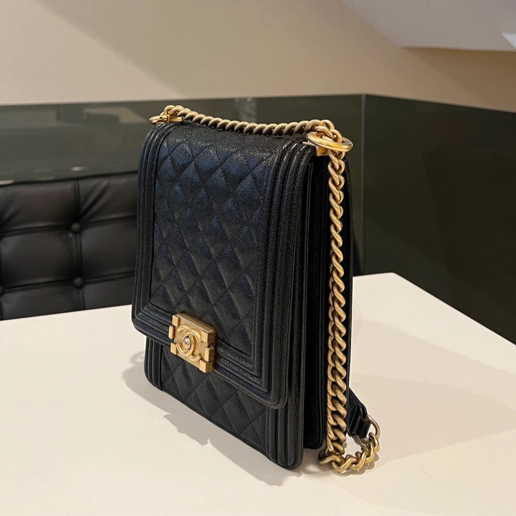 Chanel Boy Bag Black Gold Shoulder Bag Crossbody Excellent