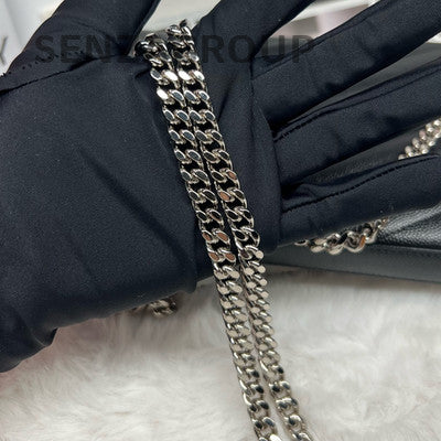 YSL Saint Laurent Classic Chain Envelope Leather Wallet Bag Black Silver