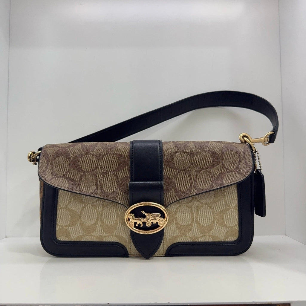 Coach Georgie27 Logo Canvas Leather Shoulder Bag Excellent