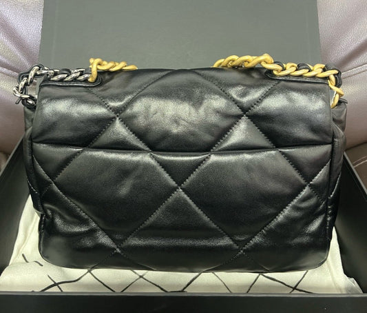 Chanel 19Bag PM Chain Top Handle Shoulder Crossbody Black Gold Women Classic