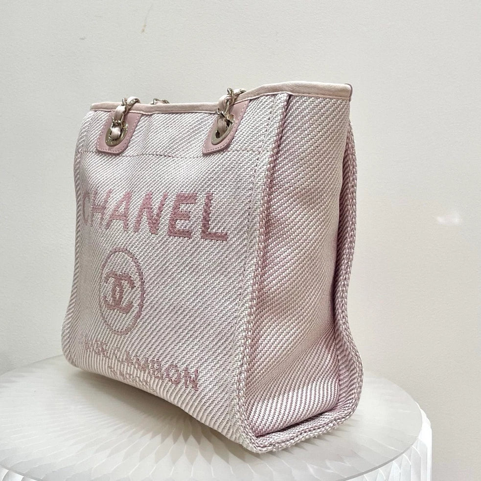Chanel Beach Bag PM Tote Chain Shoulder Bag Pink Used Women Classic