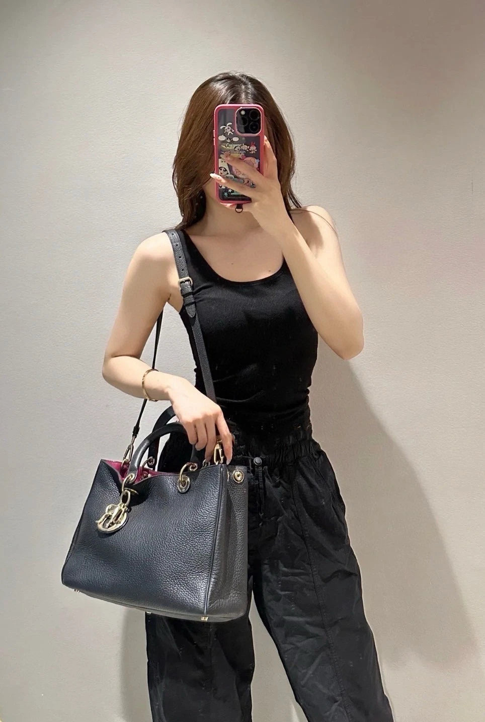 Christian Dior lsamour Vip Tote Black Gold Top Handle Bag Shoulder Bag Women