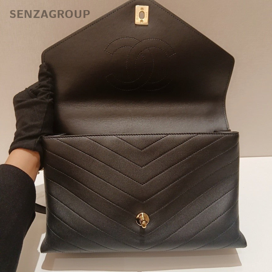 Chanel Envelope Chain Black Gold Shoulder Bag Used Women Classic Fashion