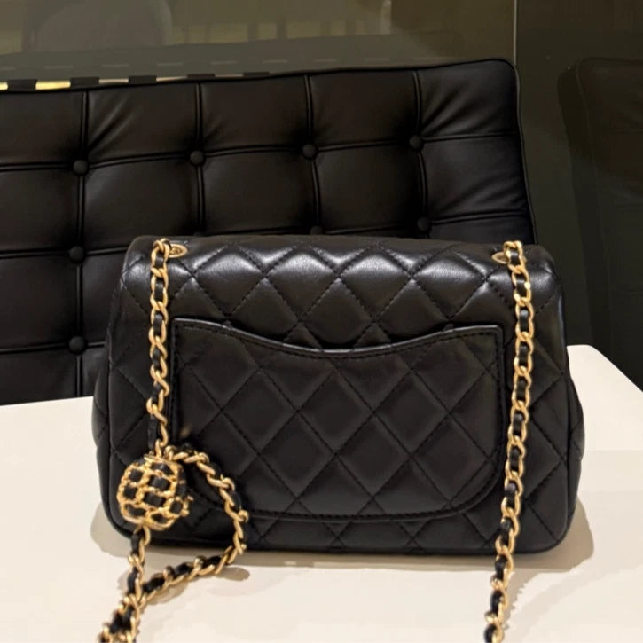 Chanel Classic Flap Mini Chain Shoulder Crossbody Women Diamond Black Gold Women