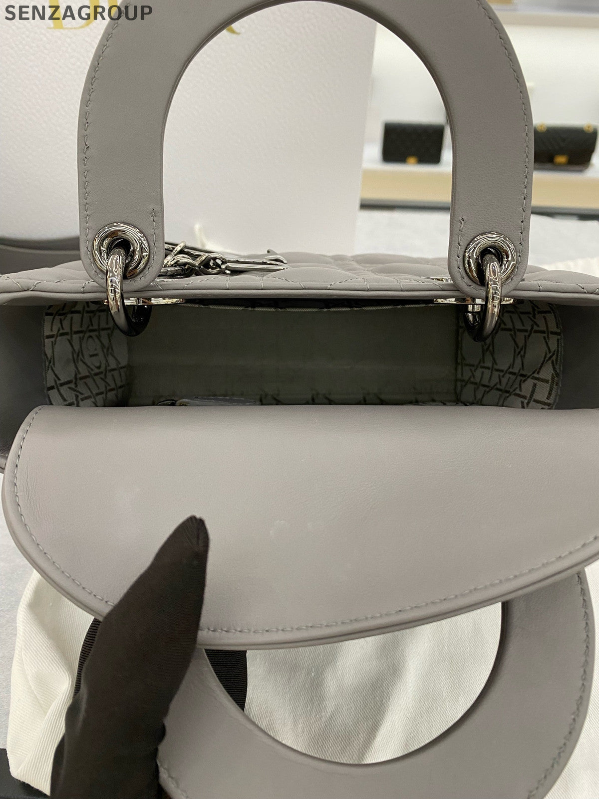 Dior Lady Dior Cannage Grey Gold Handbag Shoulder Crossbody Bag Classic