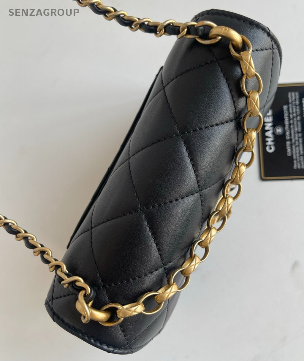 Chanel Diamond Pearl Chain Shoulder Bag Crossbody Black Gold Women Designer
