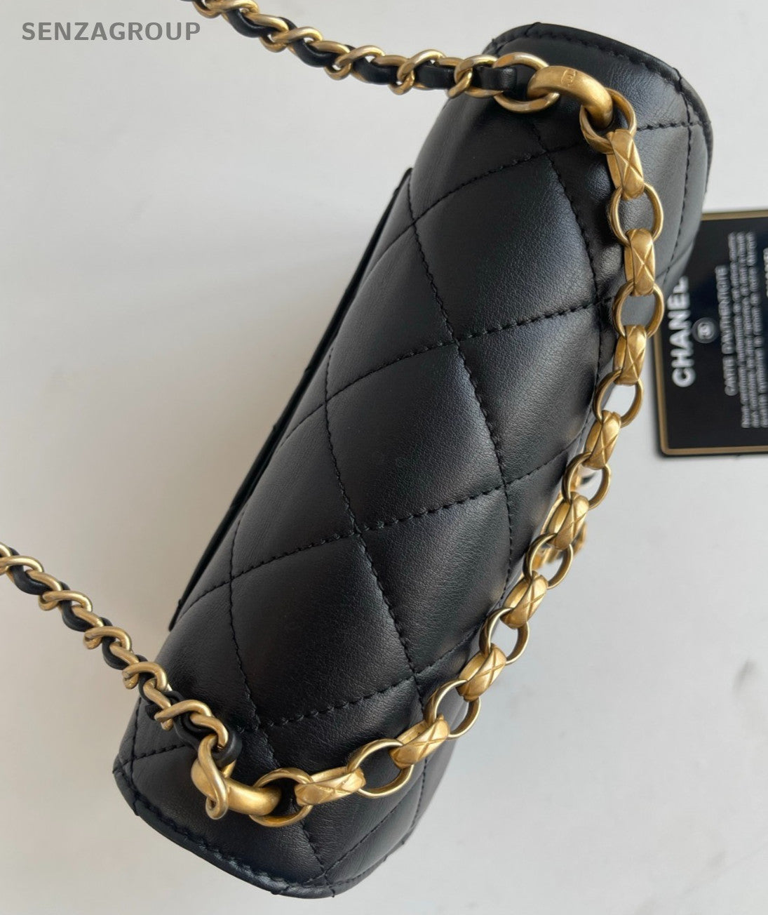 Chanel Diamond Pearl Chain Shoulder Bag Crossbody Black Gold Women Designer