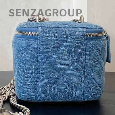 Chanel Blue Mini BOX Heart Chain Crossbody Bag Silver Hardware