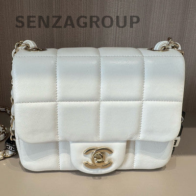 Chanel White Square Mini Flap Bag with Gold Chain - Women's Fashion