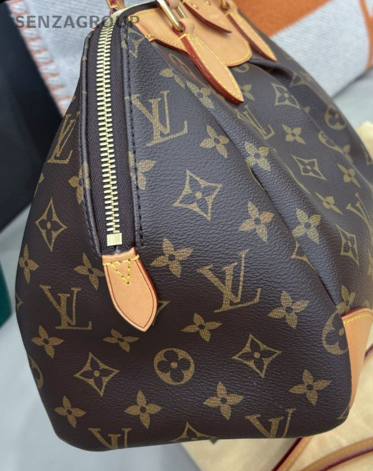 Louis Vuitton Segur Monogram Top Handle Bag Crossbody Brown Gold Women Classic