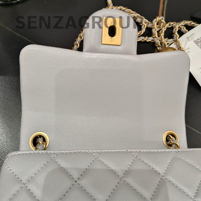 Chanel Classic Flap Quilted Chain Shoulder Bag Grey Gold
