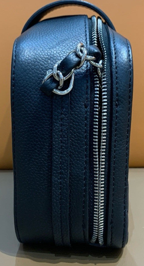 Chanel Calfskin Chain Shoulder Bag Black Silver Used Women Classic Diamond