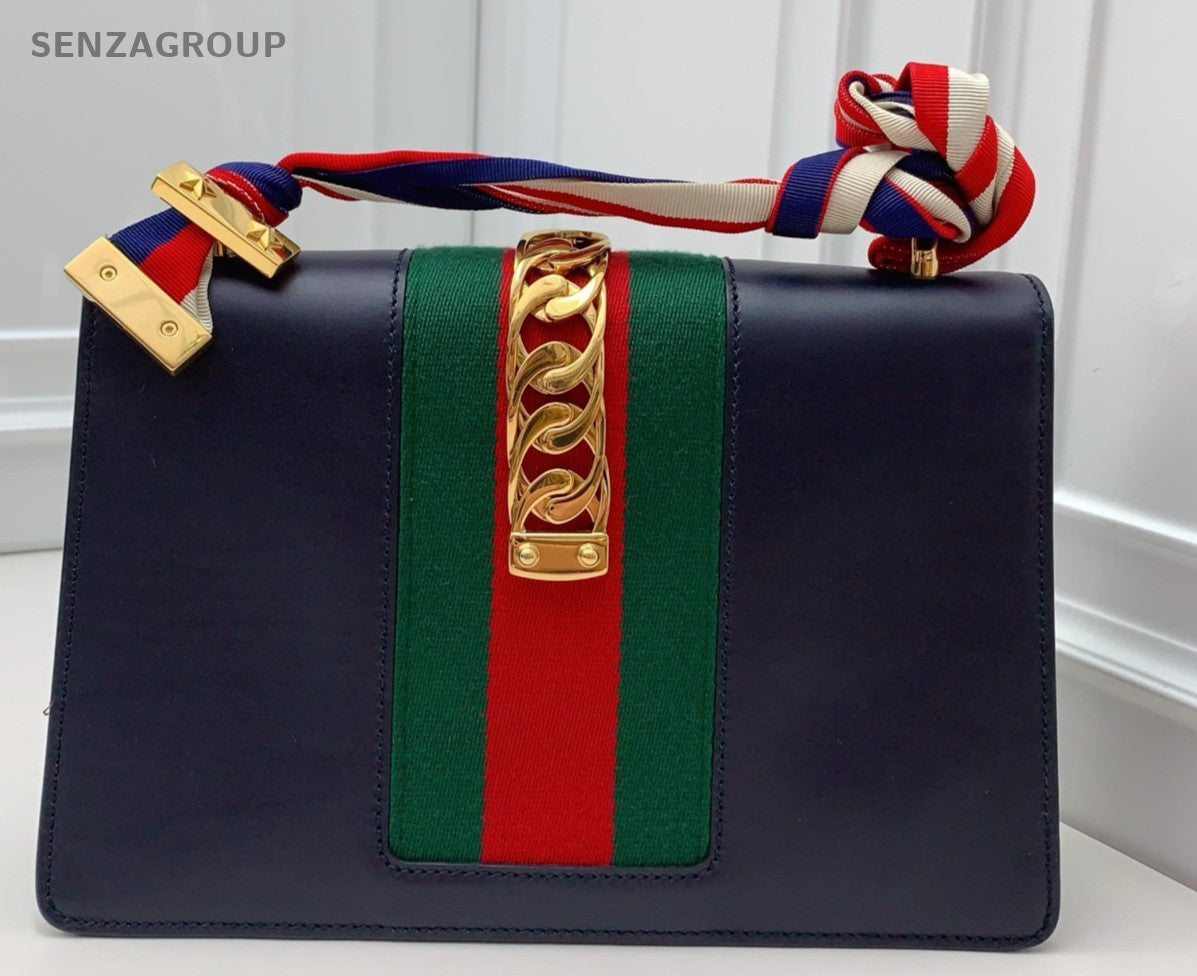 Gucci Sylvie Shoulder Bag Navy Gold Used Women Classic