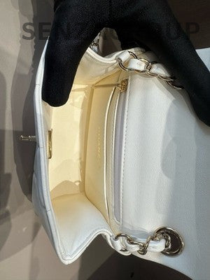 Chanel White Square Mini Flap Bag with Gold Chain - Women's Fashion