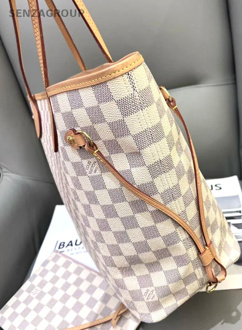 Louis Vuitton NF Neverfull MM White Damier Ebene Pouch Shoulder Bag Women