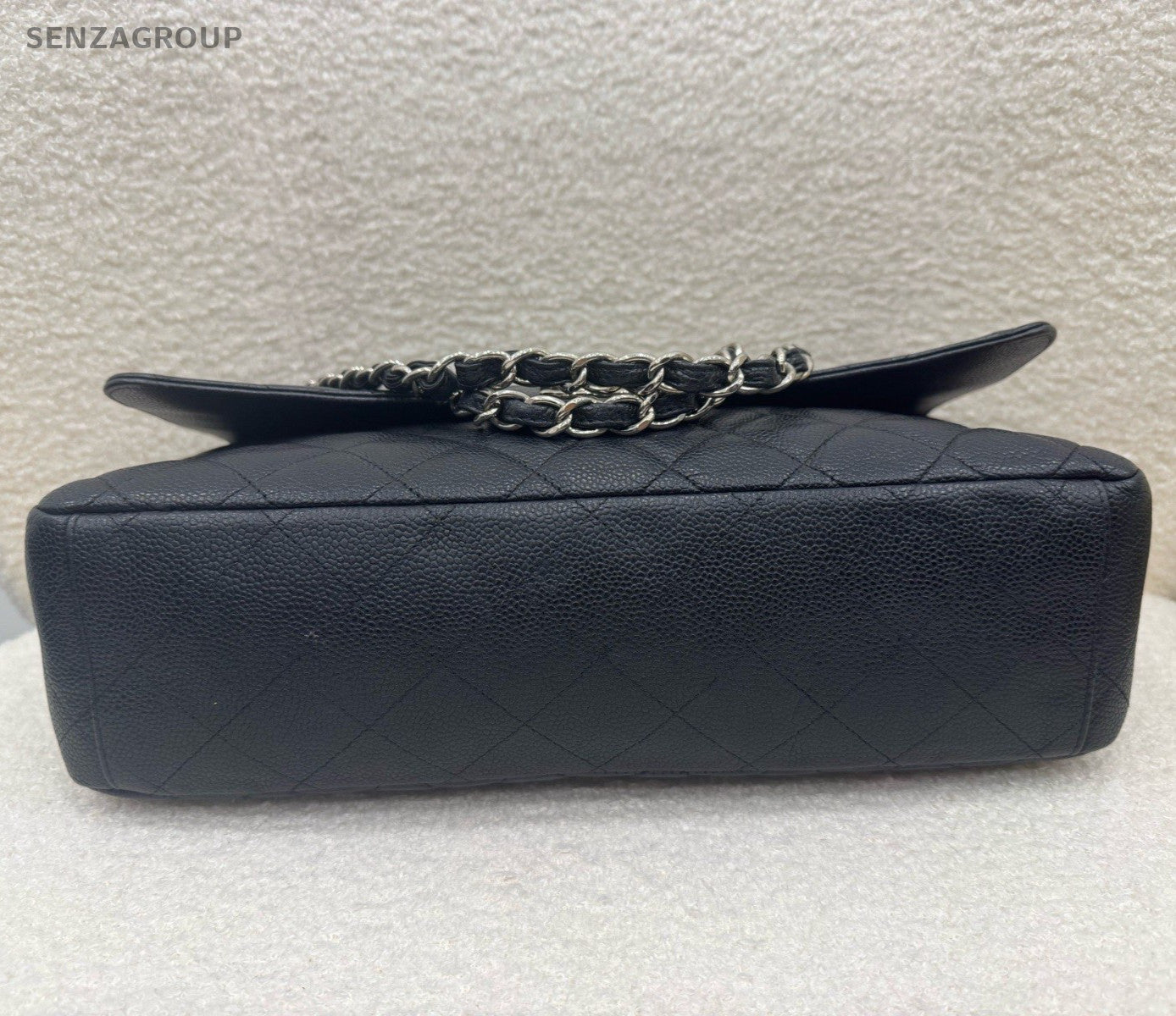 Chanel Classic Flap GM Calfskin Chain Shoulder Bag Black Silver Diamond Women