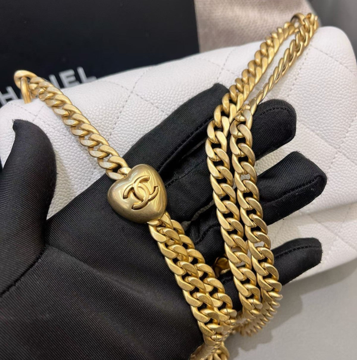 Chanel Classic Flap Calfskin Chain Shoulder Bag Crossbody White Gold Women