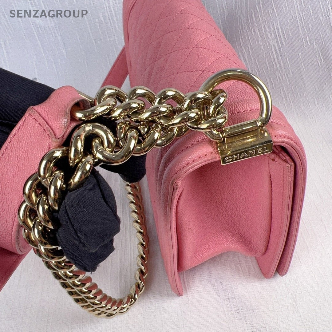 CHANEL Leboy MM Calfskin Chain Shoulder bag Women Pink Gold Classic