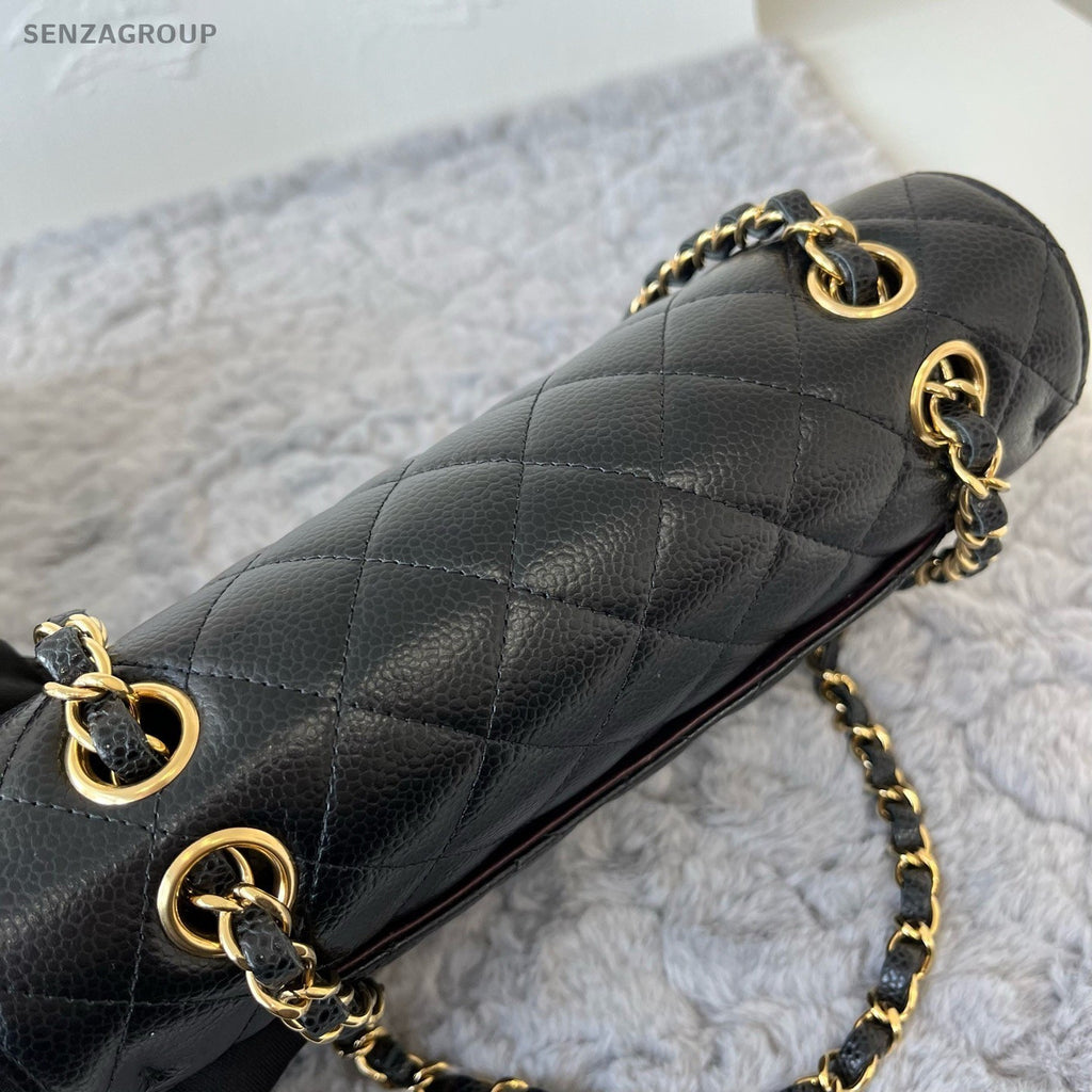 Chanel Classic Flap PM Chain Calfskin Shoulder Bag Crossbody Black Gold Women