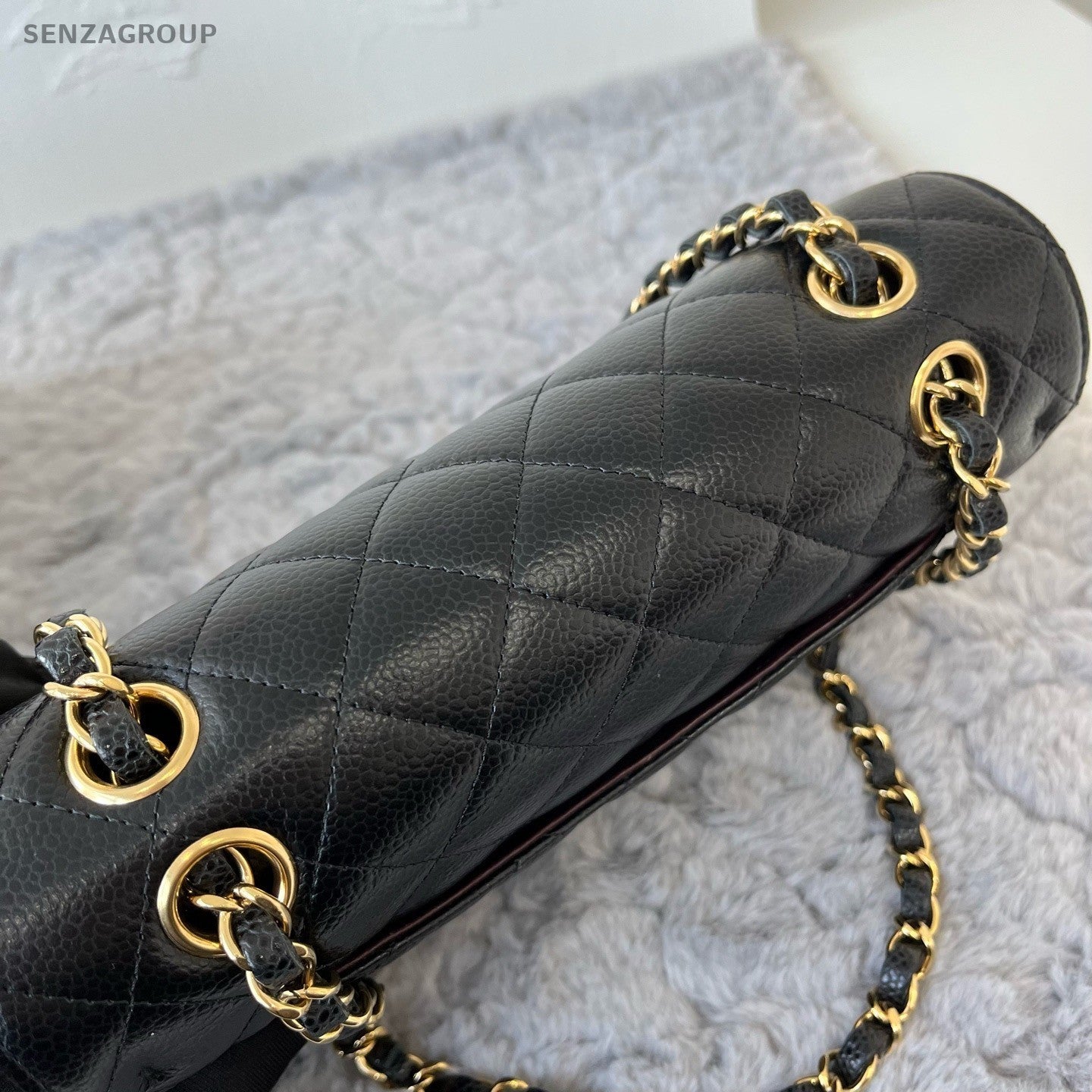 Chanel Classic Flap PM Chain Calfskin Shoulder Bag Crossbody Black Gold Women