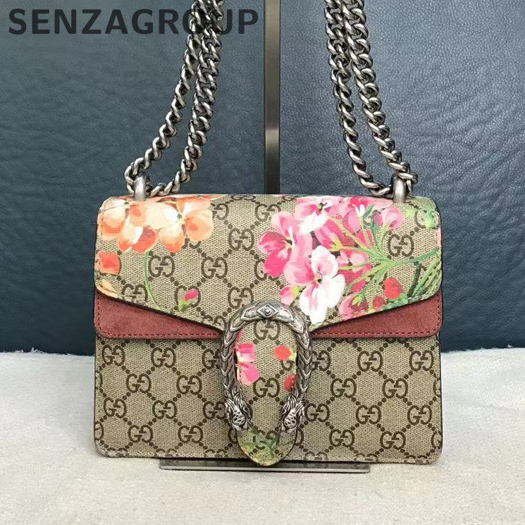 Gucci Dionysus Small Floral Chain Shoulder Bag Brown Silver Hardware