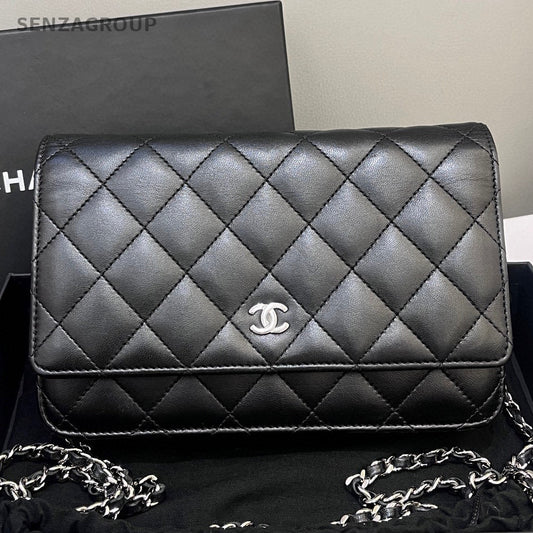 Chanel Black Lambskin WOC Quilted Chain Shoulder Crossbody Bag Classic