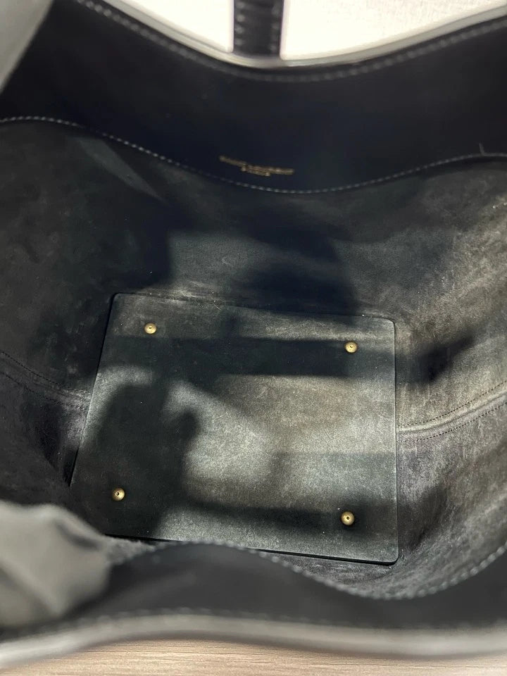 YSL Black Calfskin Hobo Bucket Bag For Women