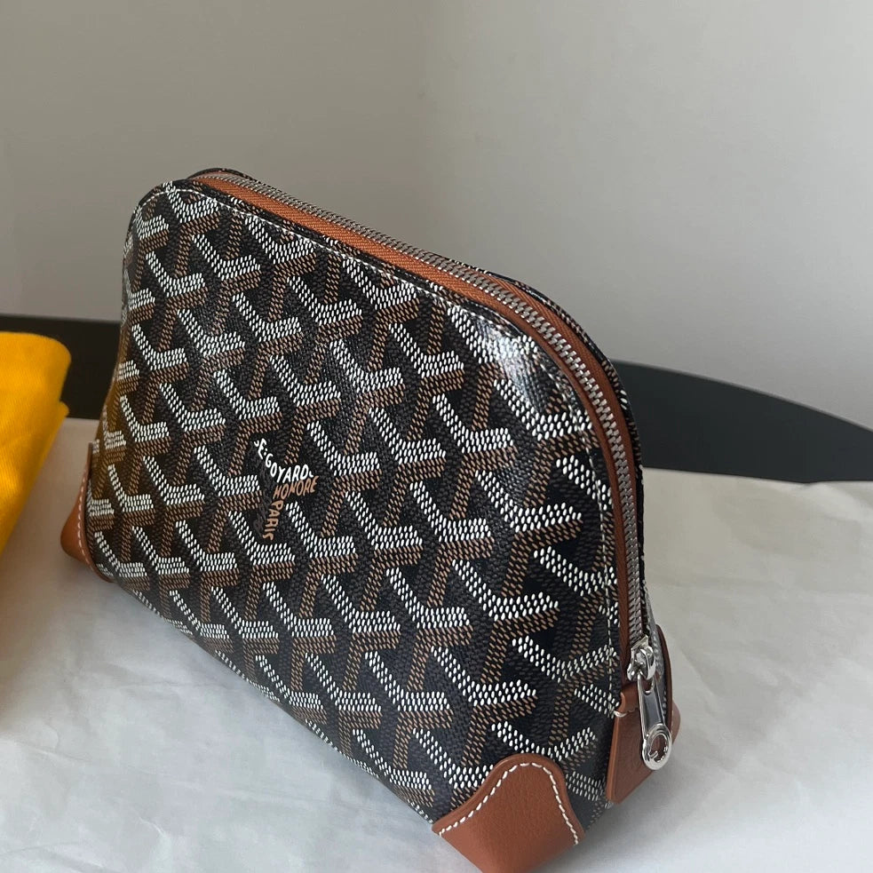 Goyard Shell Pouch Monogram Brown Canvas Leather Women Classic