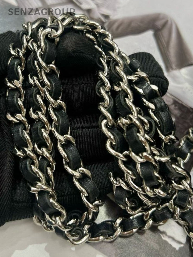 Chanel WOC Lambskin Chain Shoulder Bag Black Silver Women Classic