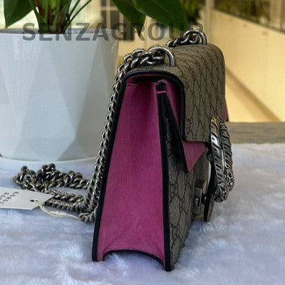 Gucci Dionysus Small GG Supreme Shoulder Bag Pink Silver