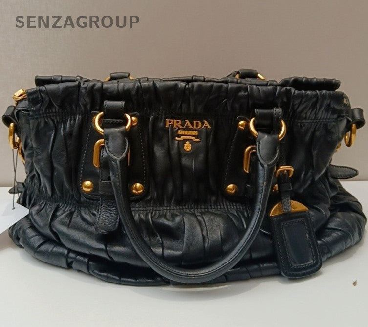 Prada Nappa Tote Black Gold Shoulder Bag Crossbody Used Women Classic Designer