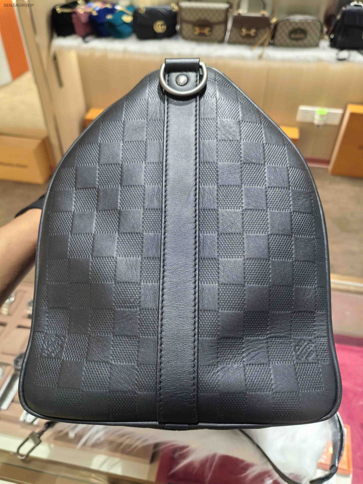 Louis Vuitton Damier Keepall Black Leather Shoulder Bag