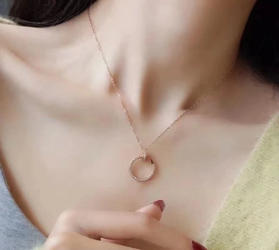 Excellent Cartier Juste un Clou Necklace 18k Rose Gold Pavé Diamonds Pendant