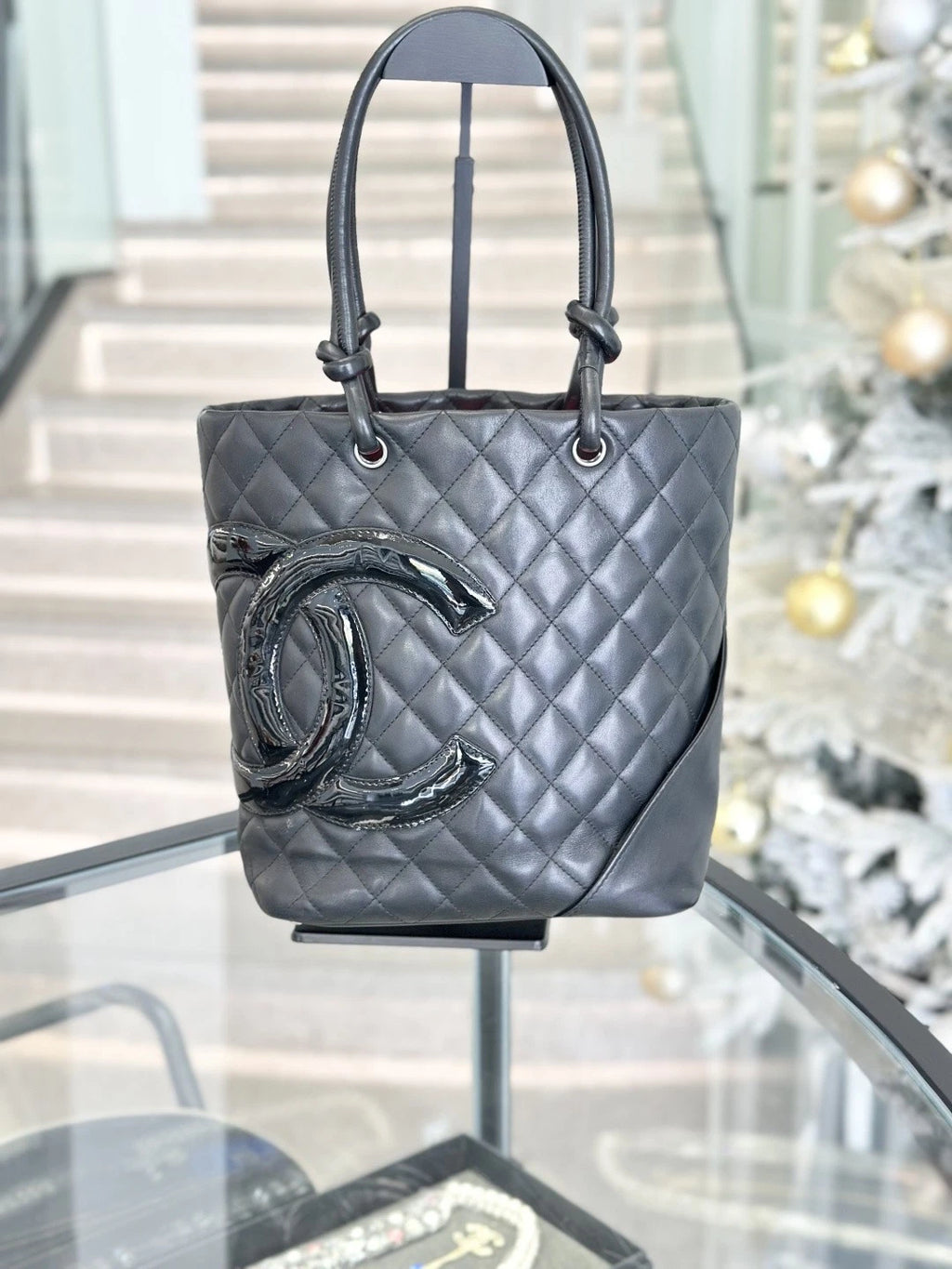 Chanel Cambon Bucket Calfskin Top Handle Bag Black Women Classic S