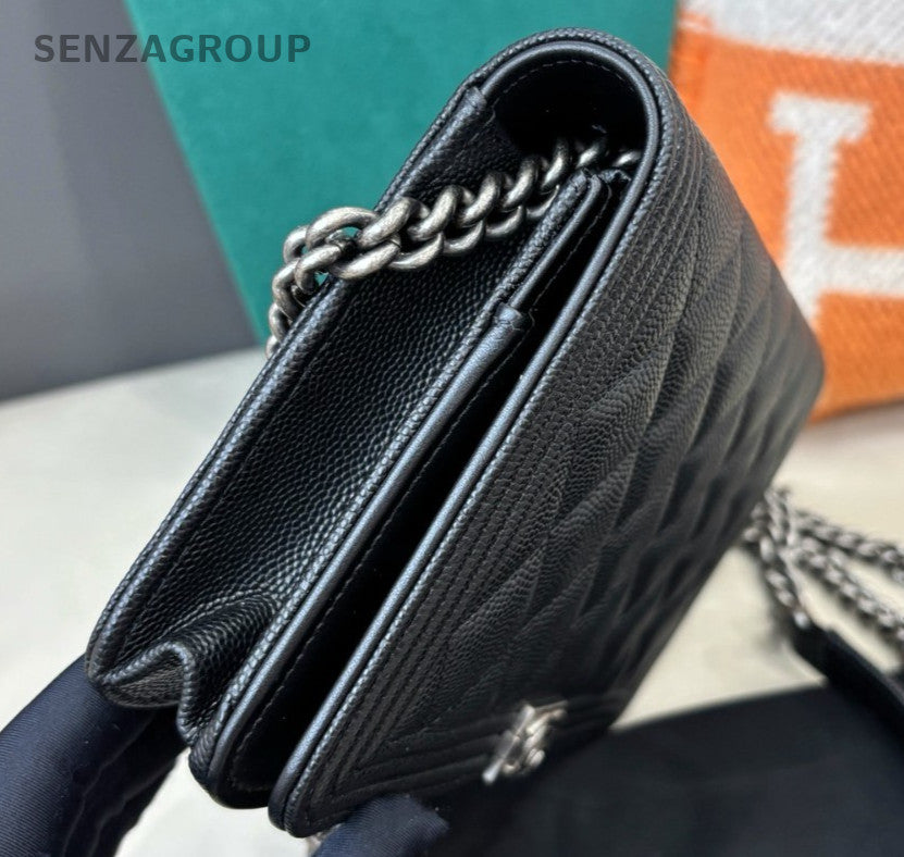 Chanel Leboy WOC Chain Calfskin Shoulder Bag Crossbody Black Silver Women
