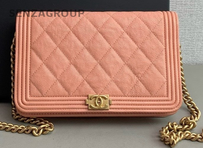 Chanel leboy woc Leather Diamond Chain Shoulder Crossbody Bag Classic Pink Women