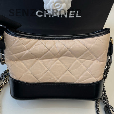 Chanel Small Gabrielle Hobo Bag Beige Black Chevron Classic Women's Shoulder Bag