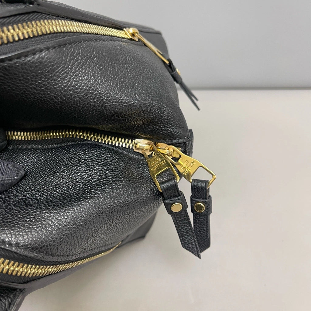 Authentic Louis Vuitton Marais Calfskin Monogram Top Handle Bag Black GHW