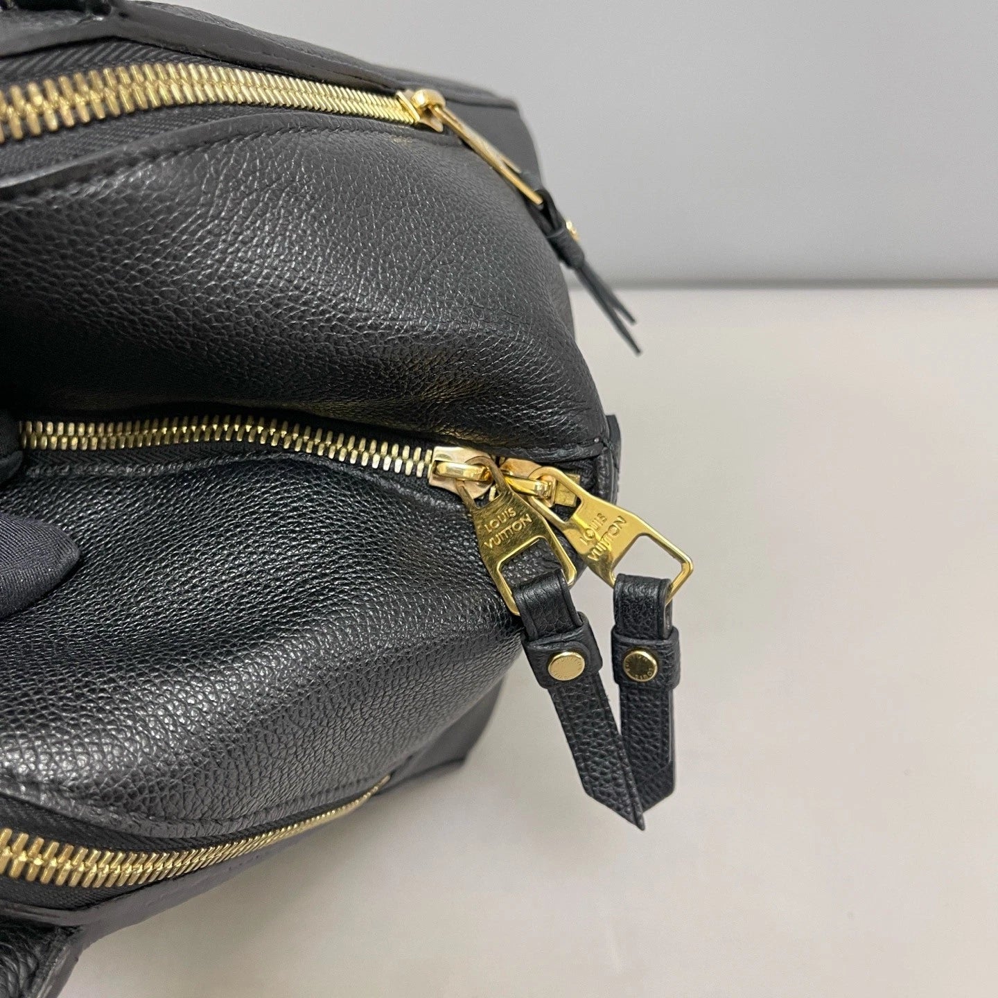 Authentic Louis Vuitton Marais Calfskin Monogram Top Handle Bag Black GHW