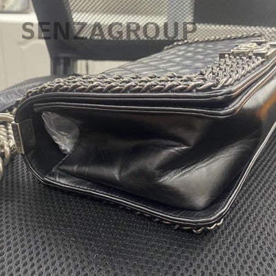 Chanel Le Boy Medium Black Silver Calfskin Quilted Shoulder Bag Classic