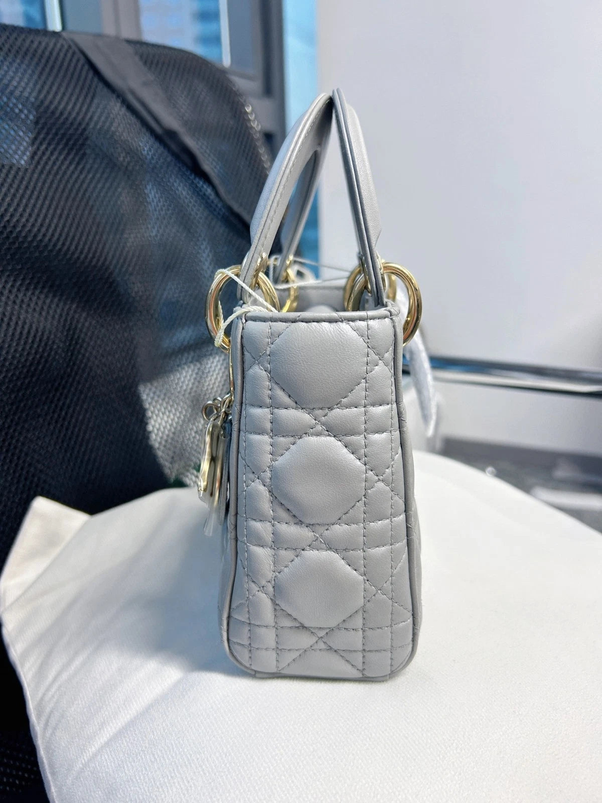 Dior Lady Dior 3-Grid Gray Handbag Shoulder Bag For Women