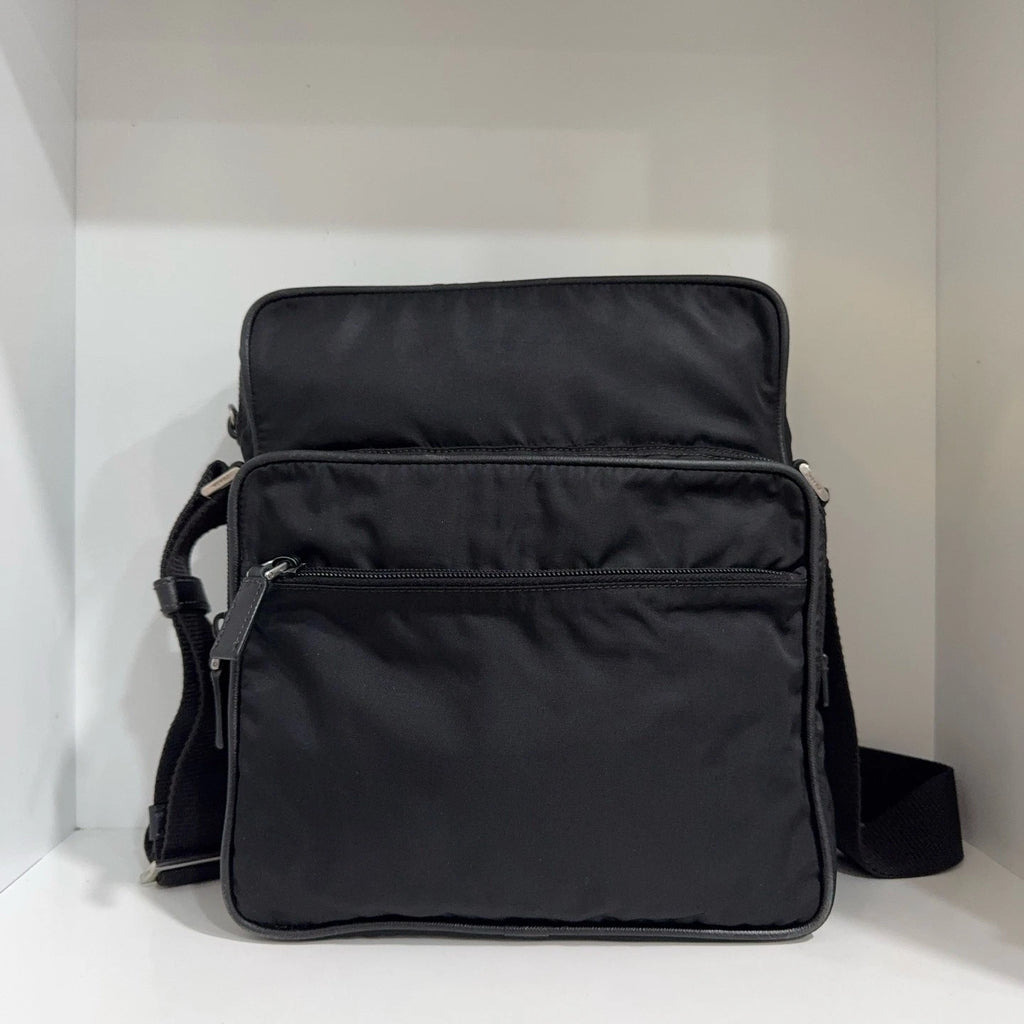 PRADA Black Nylon Double Layer Camera Crossbody Shoulder Bag For Women