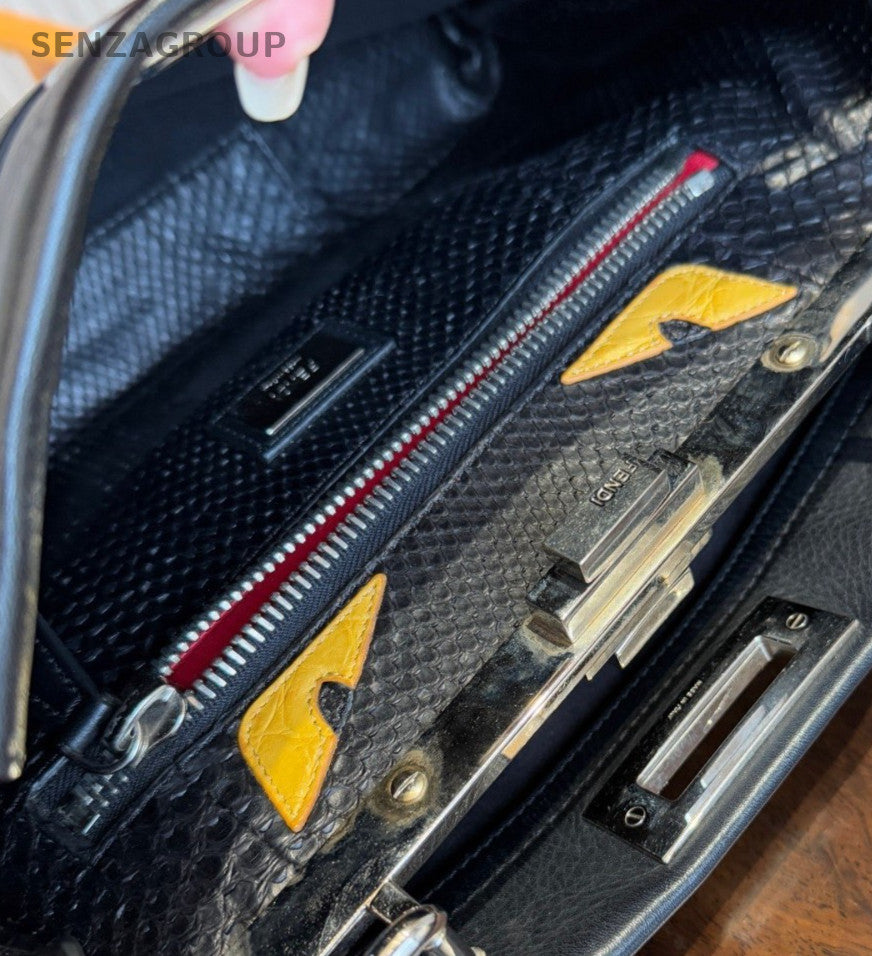 Bolsa Fendi Peekaboo MM alça superior preta prata usada unissex adultos clássica-