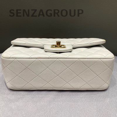 Chanel Mini Classic Flap Bag Quilted White Gold Chain Shoulder Bag