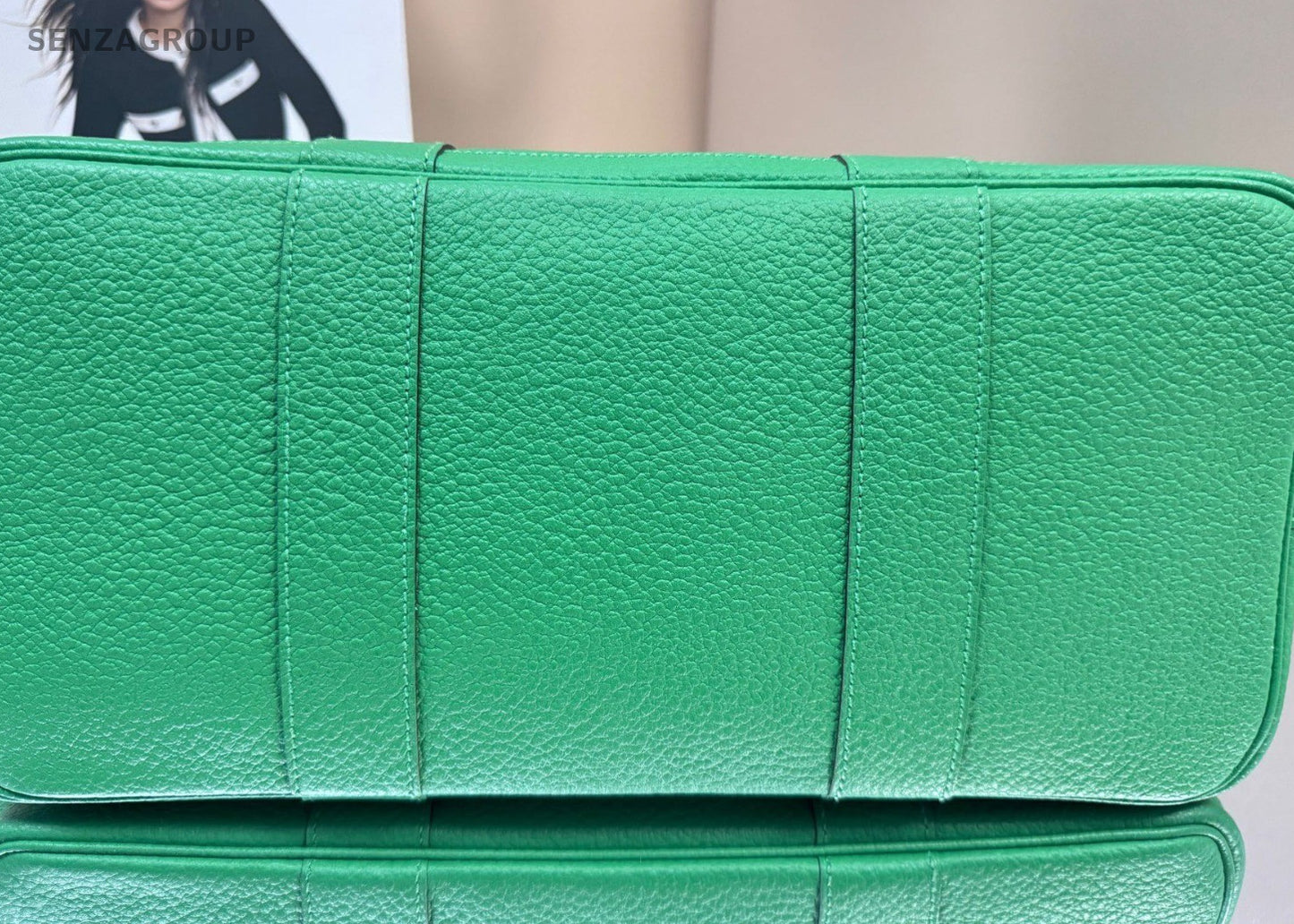 Hermes Garden 36 Silver Metal Top Handle Bag Green Women Designer Canvas