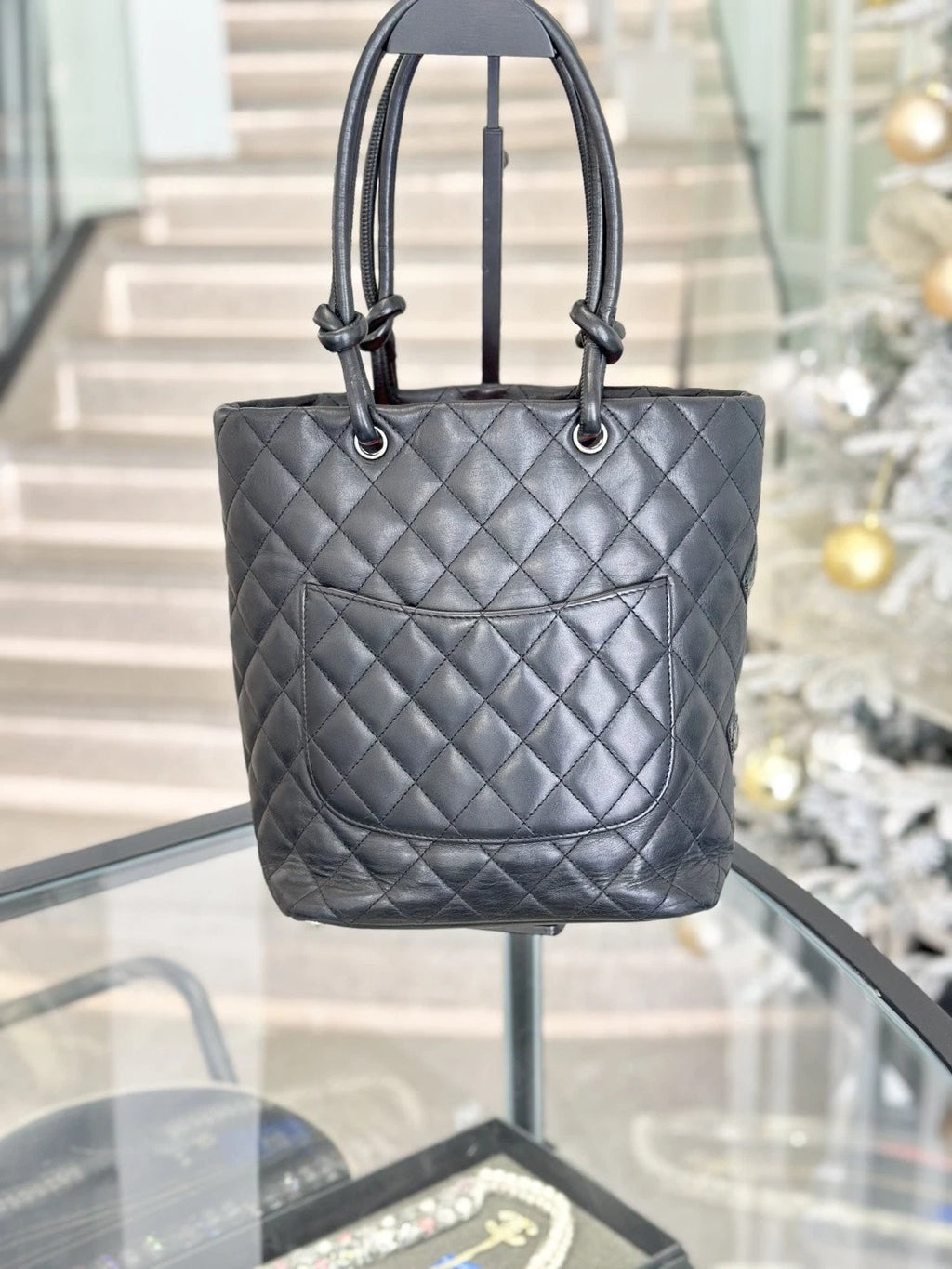 Chanel Cambon Bucket Calfskin Top Handle Bag Black Women Classic S