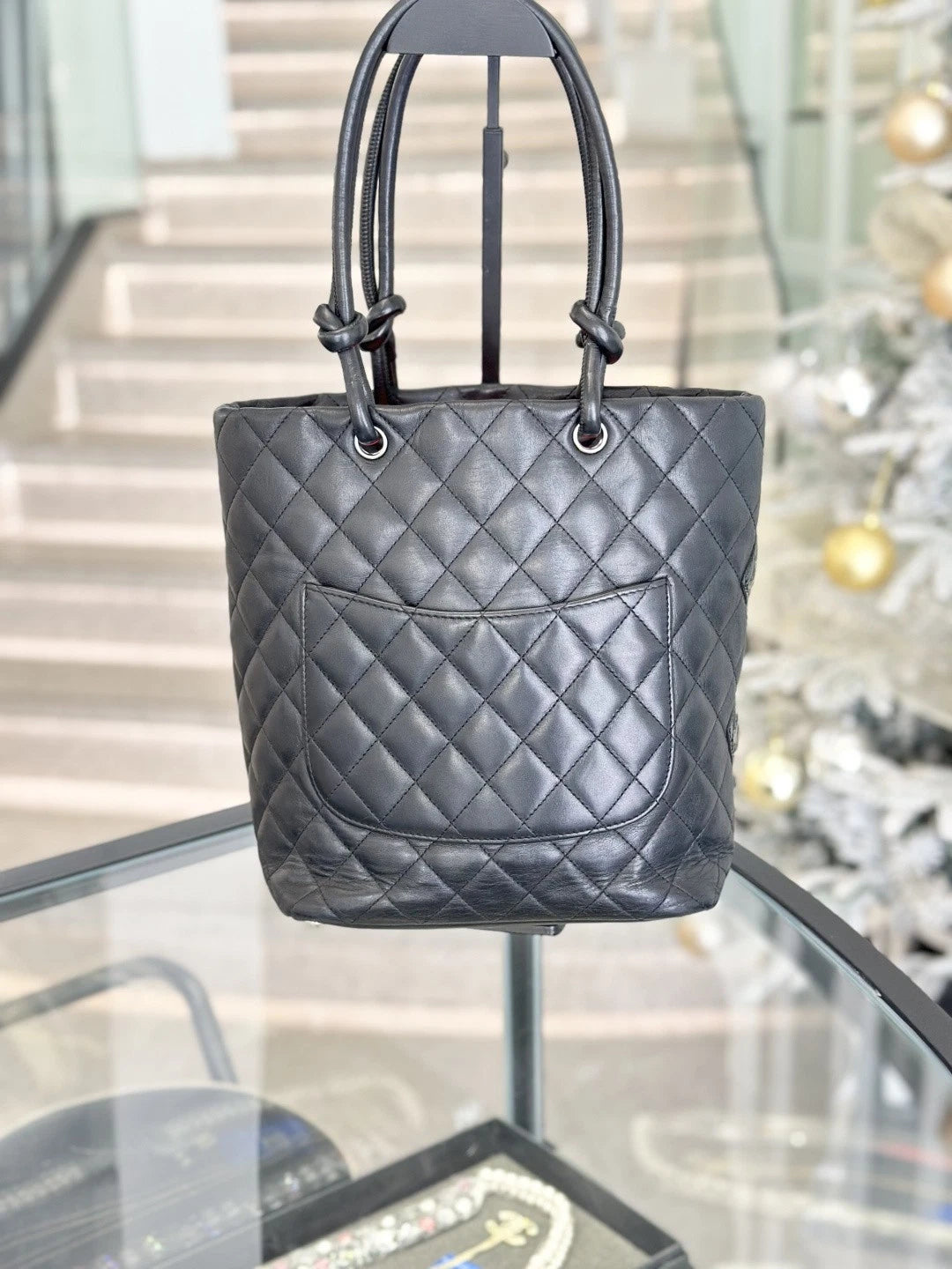 Chanel Cambon Bucket Calfskin Top Handle Bag Black Women Classic S