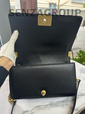 Chanel Medium Black Gold Le Boy Quilted Chain Shoulder Bag Classic